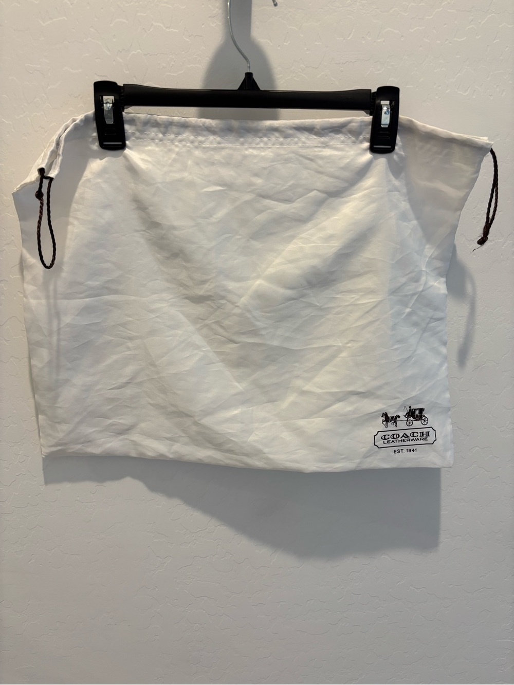 Coach White Dust Bag with Black Horse-and-Carriage Logo